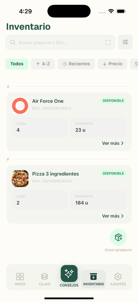 PuntoFast — inventario